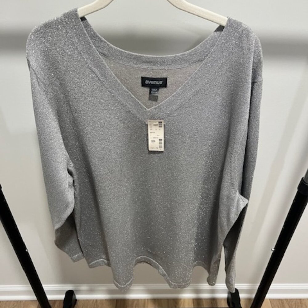 Silver Stretch Long Sleeve V-Neck Top